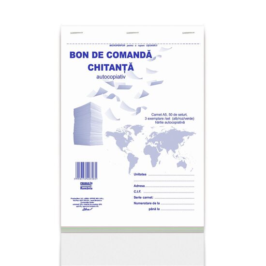 18+2 GRATIS! Bon comanda chitanta, autocopiativ, A5 3 exemplare, 50 seturi, 150 file