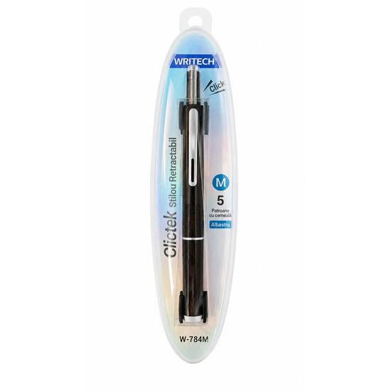 STILOU RETRACTABIL WRITECH M NEGRU + 5 PATROANE W-784
