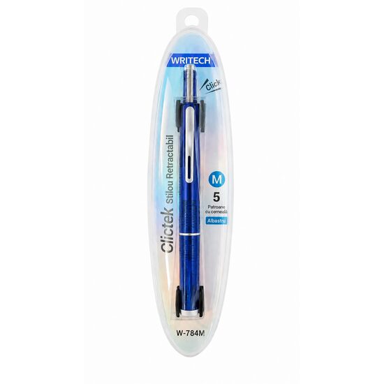 STILOU RETRACTABIL WRITECH M ALBASTRU + 5 PATROANE W-784