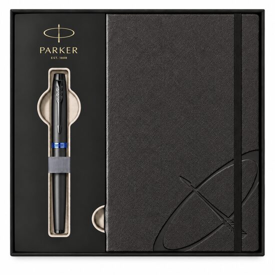 Set Stilou Parker IM Negru Mat Ring Blue + Agendă