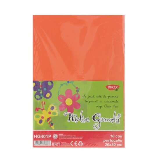 Hartie gumata HG401P 20x30 cm 10 coli portocaliu DACO