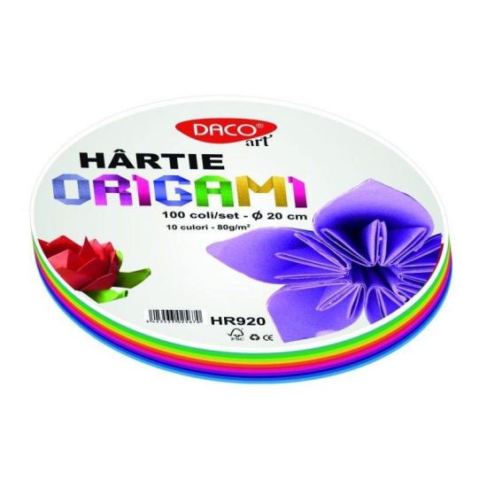 Hartie origami rotunda 20 cm, 100 coli/top, DACO - HR920