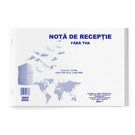 Nota de receptie si constatare de diferente (NIR) fara TVA,  A4 carnet 100 file