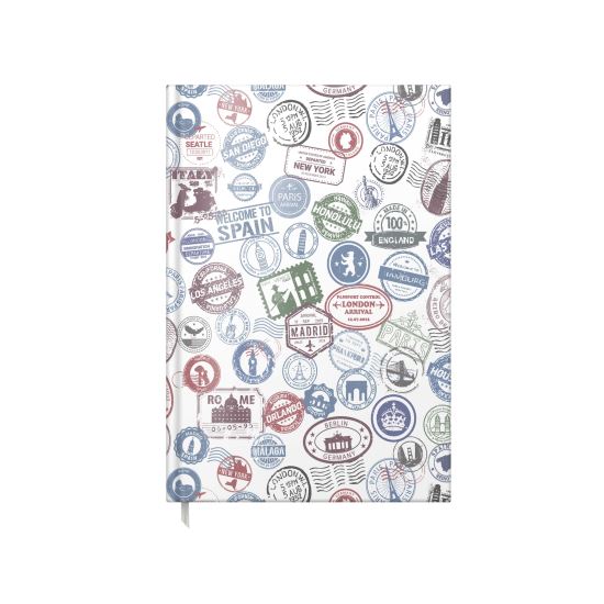 Agenda A5 nedatata, Travel Stamps, coperta buretata lucioasa 208 pagini