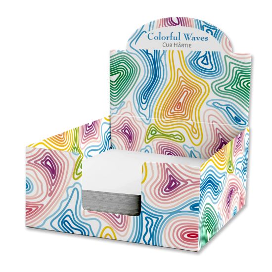 Cub hartie in cutie carton, 9X9cm, Colorful Waves