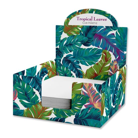 Cub hartie in cutie carton, 9X9cm, Tropical Leaves