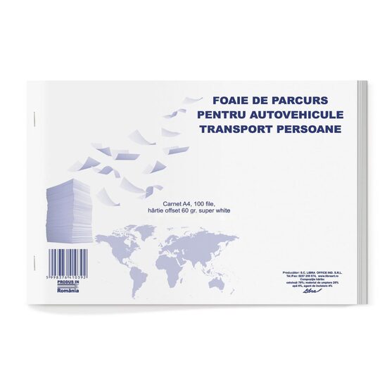 Foaie parcurs transport persoane A4 carnet 100 file