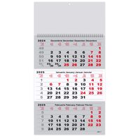 Calendar triptic A3 2025 12file hartie lucioasa, gri si rosu