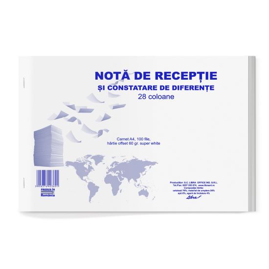 Nota de receptie 28 de coloane A4 carnet 100 file