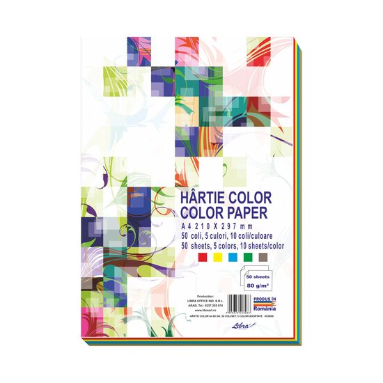 Hartie color MIX A4 80g set 50 coli, 5 culori x 10 coli