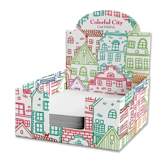 Cub hartie in cutie carton, 9X9cm, Colorful City